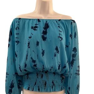 GORGEOUS COLEEN LOPEZ BLUE CONVERTIBLE ON/OFF SHOULDER PEASANT TOP XS